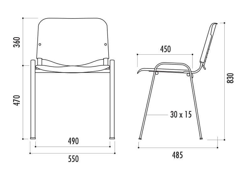 dimensions de la chaise empilable polypro de collectivités - cofradis collectivités